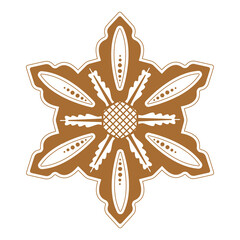 Gingerbread snowflake with icing decoration. Vector illustration