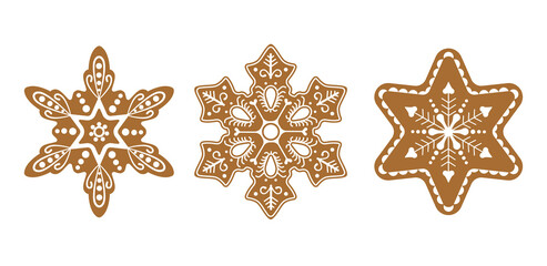 Gingerbread snowflakes with icing decoration. Vector illustration