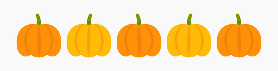 Pumpkins border isolated on white background.