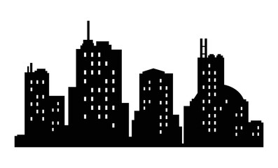 Vector city silhouette. Modern urban landscape. High building with windows. Illustration on white background