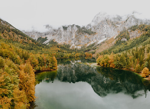 Lake Hinterer Langbathsee close to Gmunden and Ebensee in Austria.