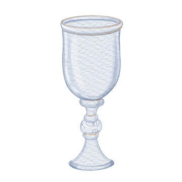 Wine glass. Watercolor transparent wine glass. Isolated on transparent background.