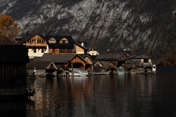 Hallstatt houses on a mountain lake