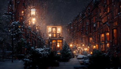 Street in the night at Christmas eve 