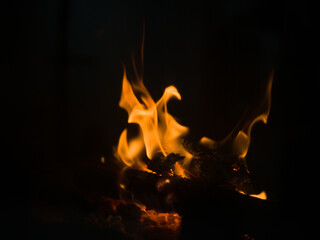 fire burning in the fireplace