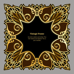 Decorative ornament border, frame, template for product label, cosmetic packaging. In art nouveau style, vintage, old, retro style. Vector illustration.