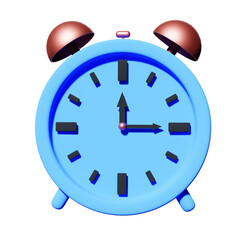 3D Cartoon Alarm Clock Blue Color. 3D rendering. 