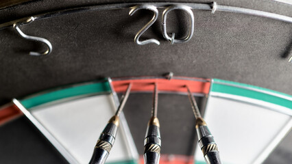 Three darts in the doubling 20 sector. Playing darts 120 scored with three darts