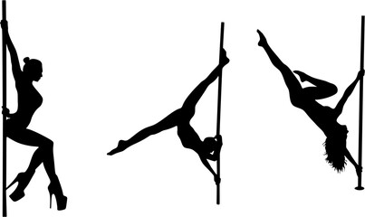 Silhouette of a woman dancing on a pole on a white background