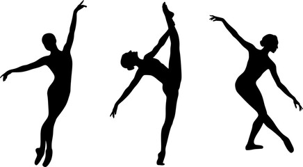 Female beautiful classic dancers character. Set dancing women. Silhouettes ballerinas. Vector illustration isolated on white background. © Yurii