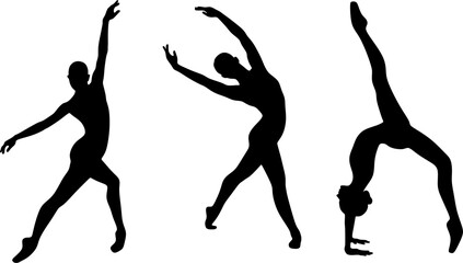 Female beautiful classic dancers character. Set dancing women. Silhouettes ballerinas. Vector illustration isolated on white background. © Yurii