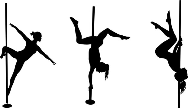 Silhouette of a woman dancing on a pole on a white background