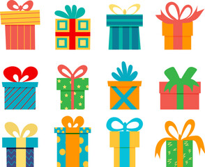 gifts collection doodle in flat style, design