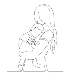 mother and baby continuous line drawing, vector