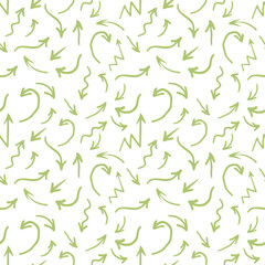 Hand drawn seamless pattern green arrow illustration on white background. Great for label, print, packaging, fabric.