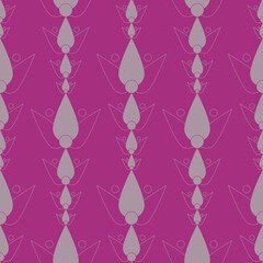 Seamless abstract symmetrical floral pattern. Magenta, grey. Lotus flowers silhouettes. Vector. Decorative vertical ornament. Design for textile fabrics, wrapping paper, background, wallpaper, cover.