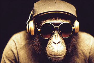 Cool monkey gorilla Gangsta rapper in sunglasses. sketch generated art - obrazy, fototapety, plakaty