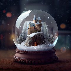 christmas snow globe with castle inside, sketch generated art