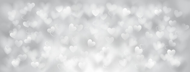 Background of small translucent blurry hearts in white and gray colors. Illustration for Valentine's day