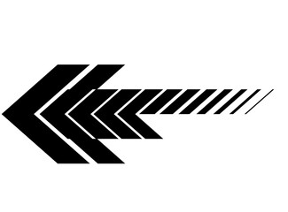 Black vector arrow on a white background. Pointer. Symbol. Wall art, Vehicle decal. Striped design element. Modern vector background.