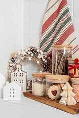 Christmas kitchen decoration. Festive home sustainable interior idea