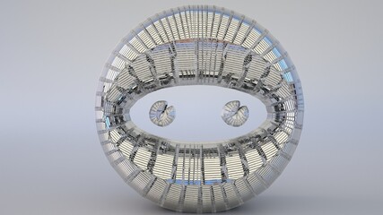 Obraz premium A highly reflective 3D Illustration of an object-artefact-art piece related to Ninja or Samurai. Modelers, Designers, and Artists must watch the mesh closely to easily make a version of their own.