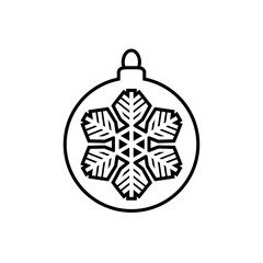 Christmas bulb line icon. Christmas tree ball or bulble decorated with snowflake. Vector Illustration