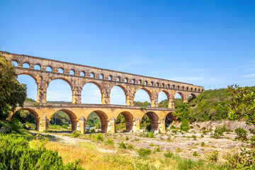 Obraz premium Pont Du Gard, römisches Aquädukt, Vers Pont Du Gard, Frankreich 