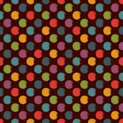Polka dot paint brush seamless pattern. Freehand grunge design background. Circle ornament. Handdrawn geometric print