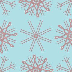 Seamless Christmas,New Year pattern doodle with hand random drawn snowflakes.Wrapping paper for presents,funny textile fabric print,design,decor,food wrap,backgrounds.Raster copy in azure, pink colors