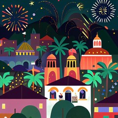Obraz premium New year's fireworks, city landscape generated with Artificial Intelligence