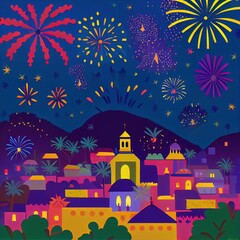 New year's fireworks, city landscape generated with Artificial Intelligence