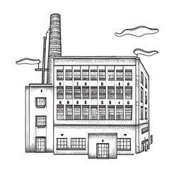Factory retro simple hand drawn engraving style sketch Vector illustration.