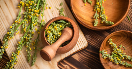 Verbascum nigrum, black mullein or dark mullein in Mortars and pestles in pharmacies to crush ingredients prior to preparing an extemporaneous prescription