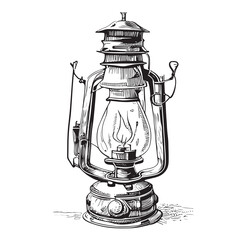 Kerasin lamp hand drawn engraving style sketch Vector illustration.
