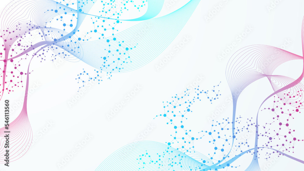 Wall mural modern abstract molecules structure for science or medical background. dna helix or atom visualizati