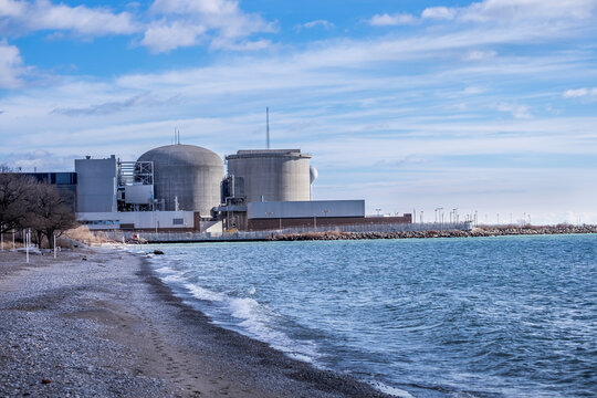 The Pickering Nuclear Power Plant as seen from the Beachfront Park in Pickering Ontario Canada.