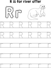 River Otter Animal Tracing Letter ABC Coloring R
