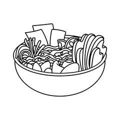 vector illustration. Doodle line style. street food. Ramen, noodles, meat. Design and interior element.