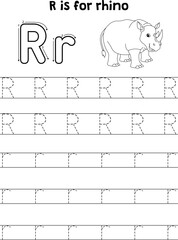 Rhino Animal Tracing Letter ABC Coloring Page R