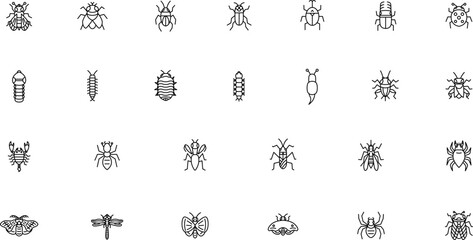 ミニ昆虫の線画イラストアイコンセット