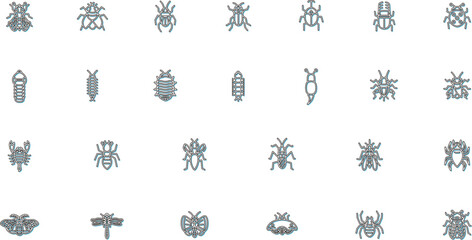 ミニ昆虫のイラストアイコンセット カラーシャドウ水色