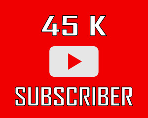 45 K subscriber white on red banner art vector illustration