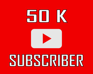 50 K subscriber white on red banner art vector illustration