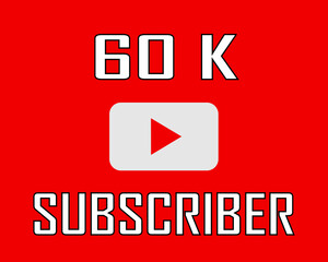 60 K subscriber white on red banner art vector illustration