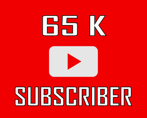 65 K subscriber white on red banner art vector illustration