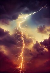 Dreamy lightning storm background. Stormy background, dramatic lightning storm. Beautiful nature scene 3d render.
