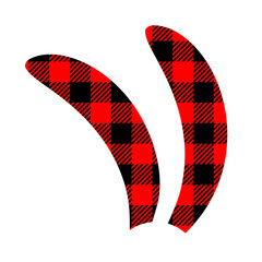 Bunny ears silhouette with red and black checkered vichy pattern. Cute rabbit ears with lumberjack print for Easter or 2023 New year celebration isolated on white background. Vector flat illustration