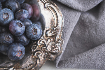 Tarnished Bowl of Fresh Blueberries