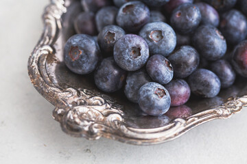 Tarnished Bowl of Fresh Blueberries